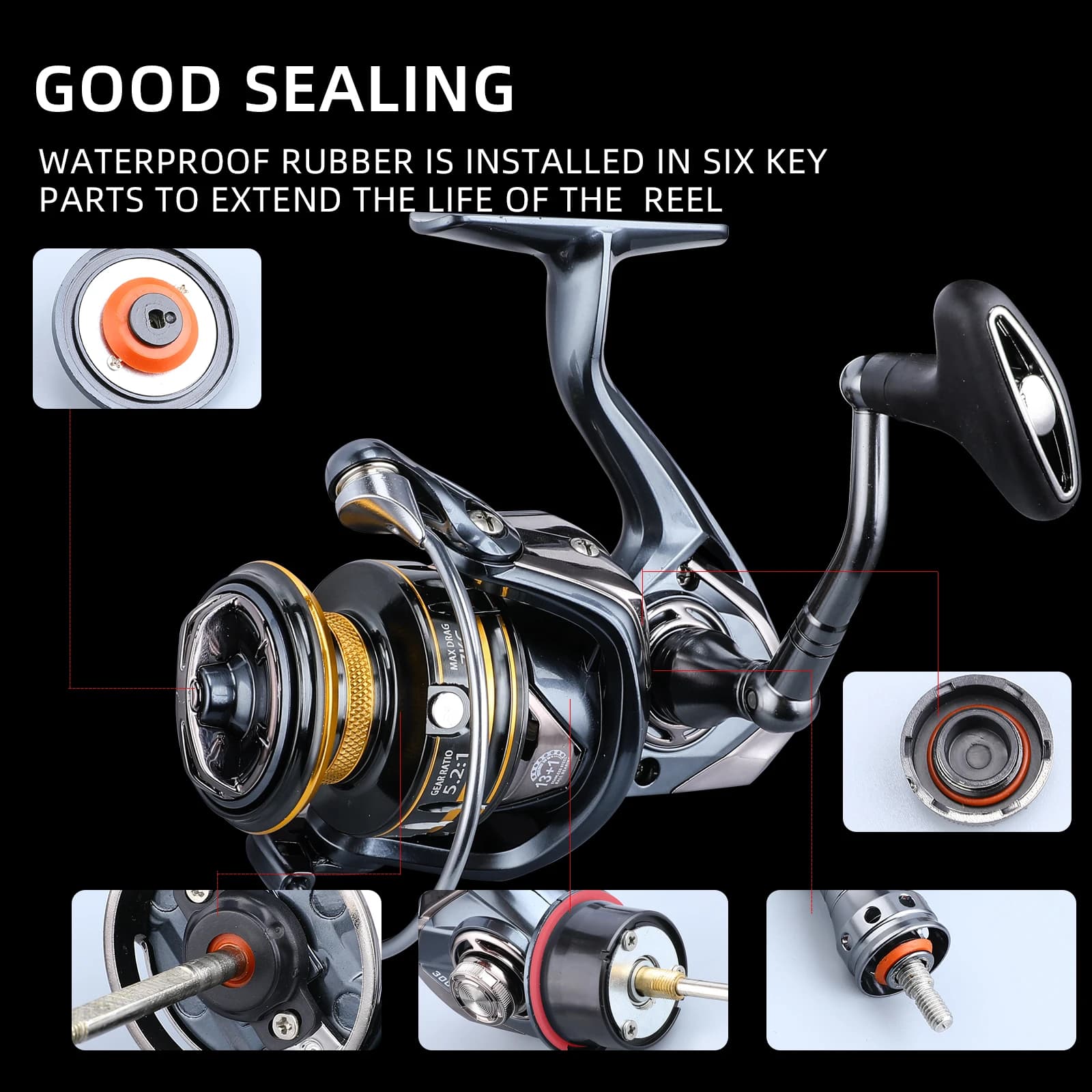 Moulinet de pêche spinning mer Bearking 1000-6000 9+1 roulements, étanche et puissance max 12kg