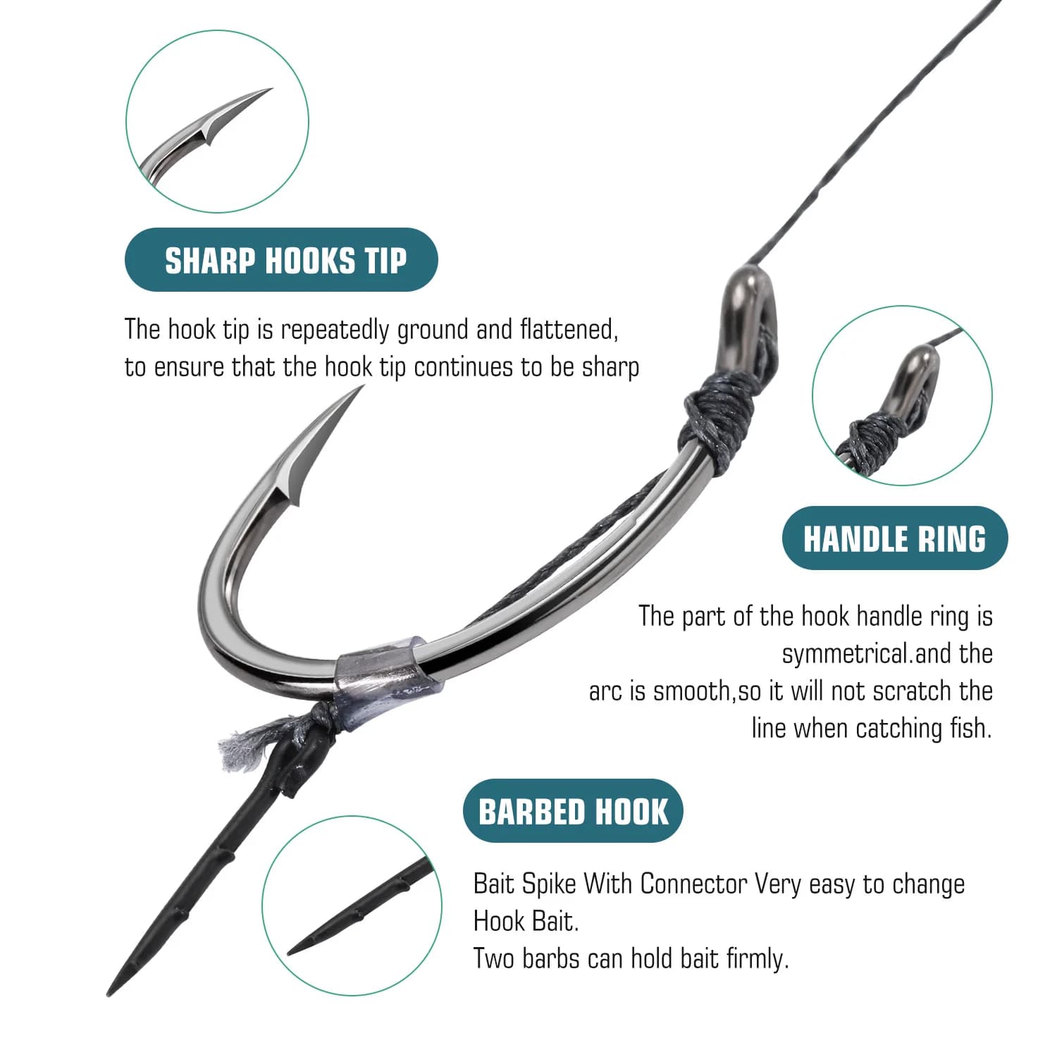 Set de 6 hameçons carpe européens Sougayilang, pointe ultra-affûtée multi-rebouchages pour pêche spécifique
