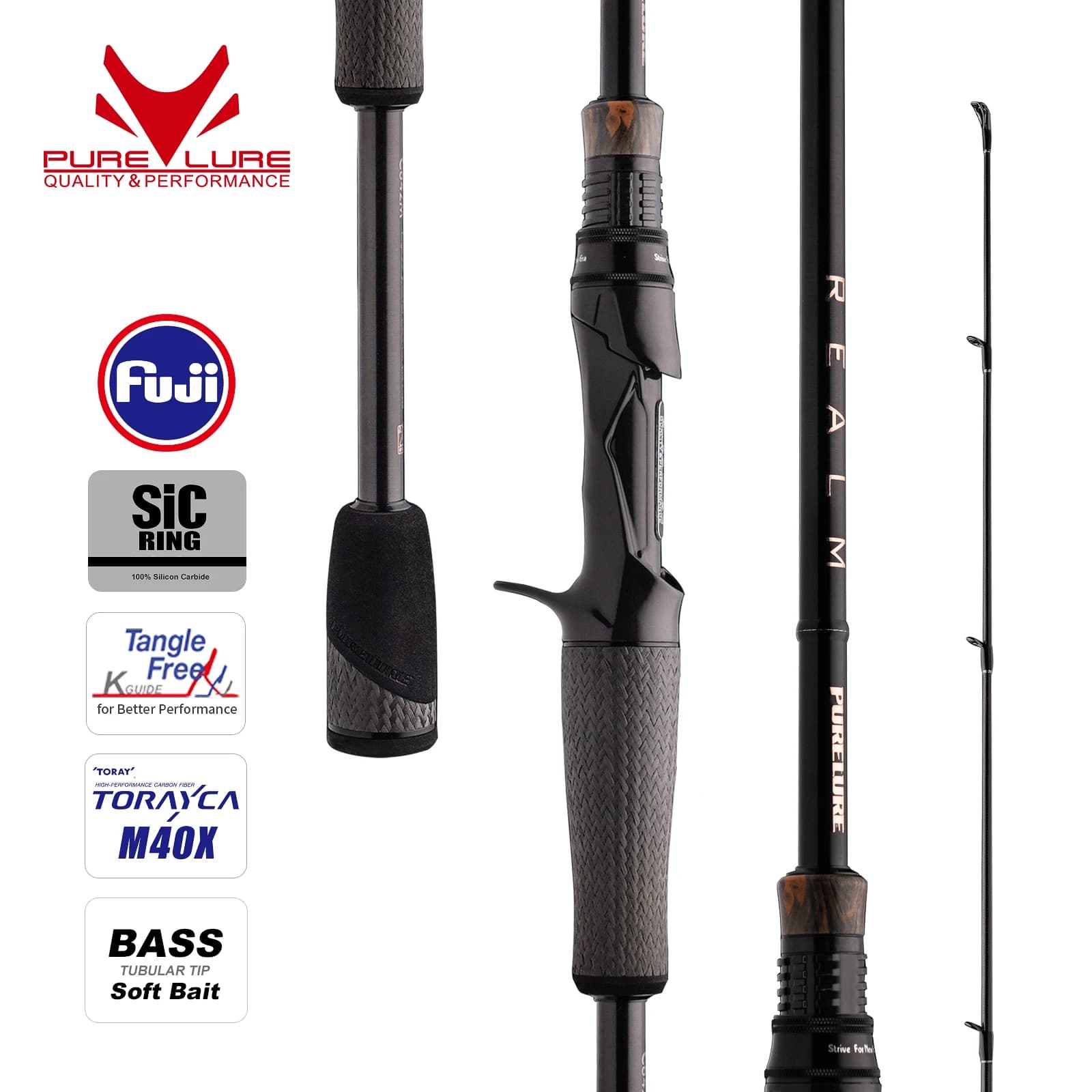 Canne bass PURELURE REALM M40X carbone Toray - Rod pêche leurres souples brochet sandre action F/F Fuji SIC
