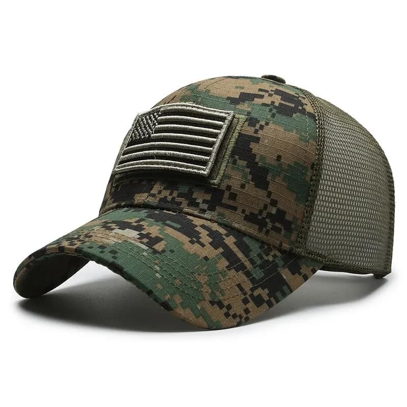 Casquette baseball drapeau américain camouflage broderie velcro pêche extérieure homme protection sol