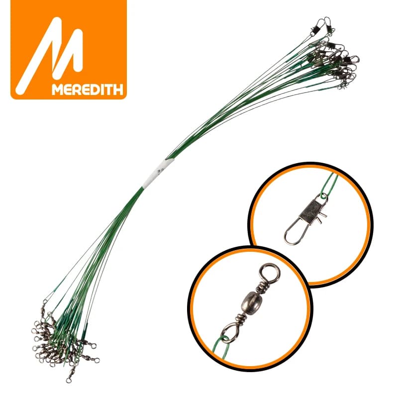 Fil anti-emmêlement acier MEREDITH avec émerillon, bas de ligne traçeur 15-30cm pour pêche carnassiers