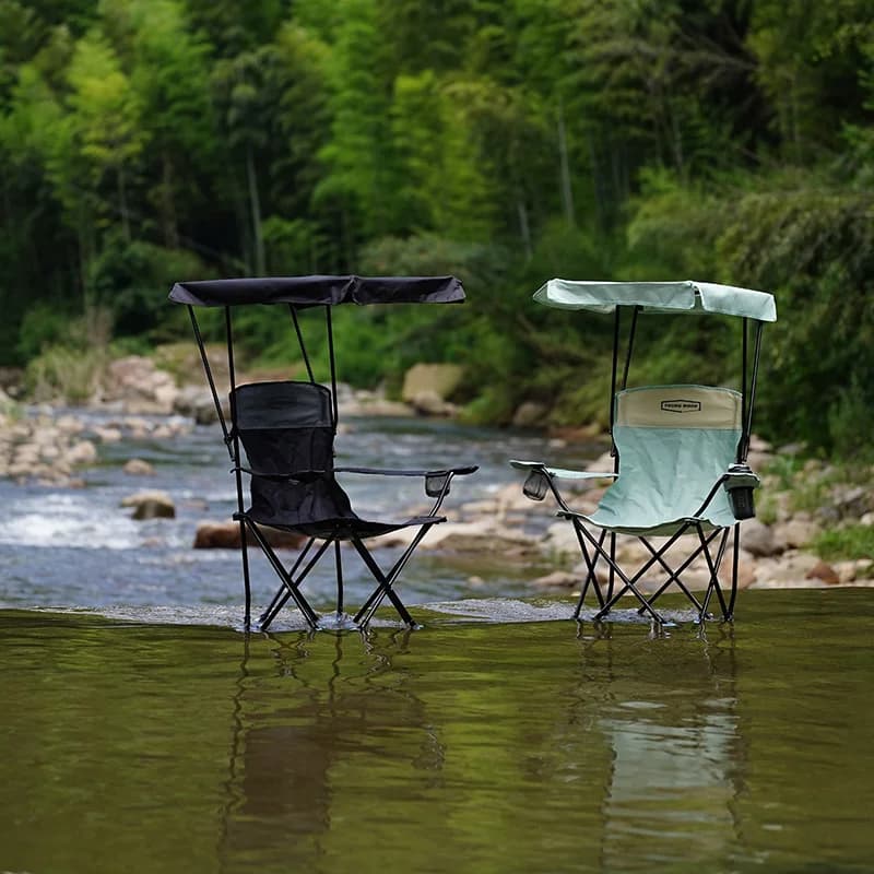 Chaise pêche pliante avec accoudoirs confortable et protection UV pour extérieur