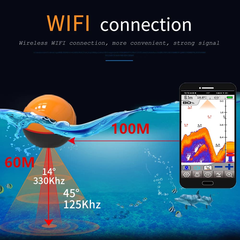 Sondeur écho Erchang F68 sans fil 100M compatible iOS/Android - Détecteur WiFi pour pêche en lac et mer
