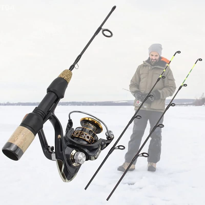 Canne à pêche glace portable 60cm 2 brins carbone léger pour carpe et truite en rivière étang