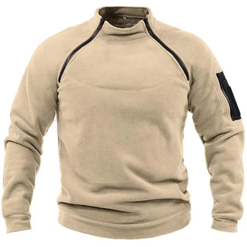 Pull polaire tactique pour pêche hivernale - Veste sport col montant épaisse coupe-vent
