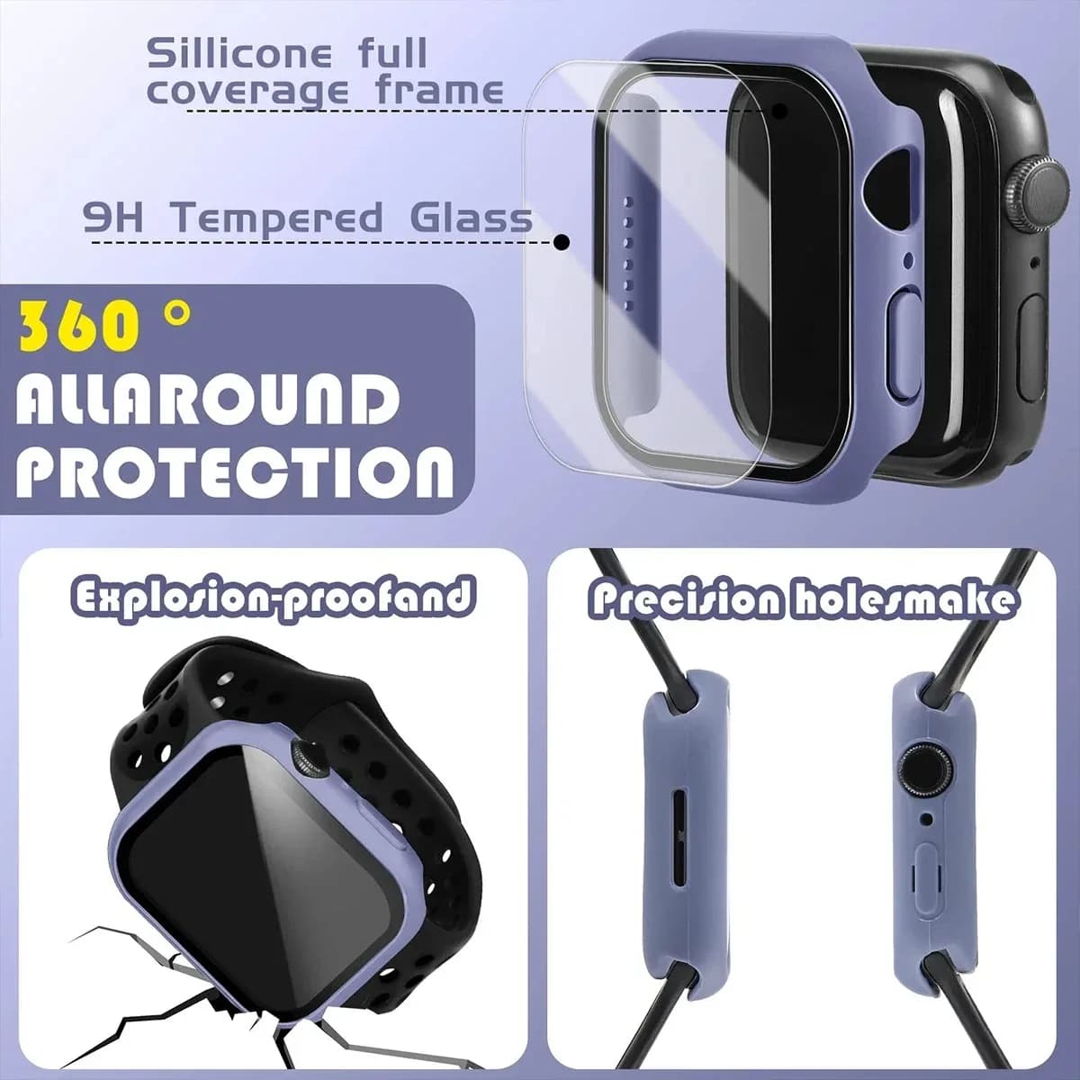 Protection verre trempé pour Apple Watch 44mm 40mm - Coque complète étanche, compatible toutes séries