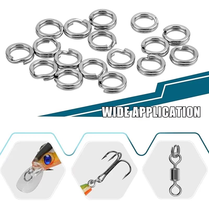 Anneaux ouverts acier inox 5 tailles pour connecter leurres, lot 200/250 pièces pour boîte pêche