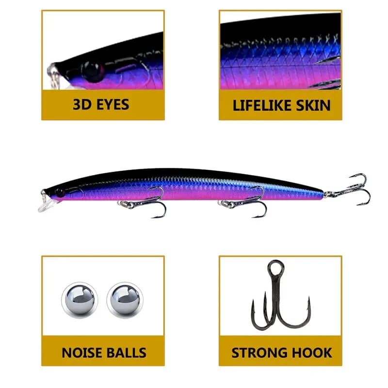 Leurre minnow laser dur appât artificiel 18cm 24g yeux 3D hameçons tranchants pêche mer wobblers