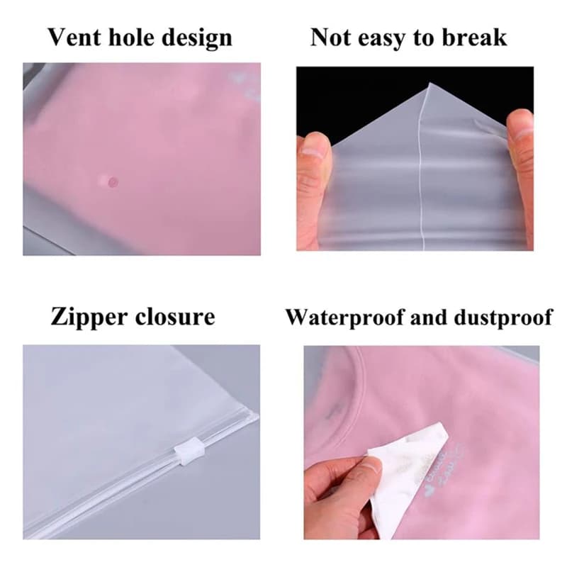 10 sachets plastique givré packaging voyage rangement étanches fermeture éclair auto-adhésif vêtements avec trou