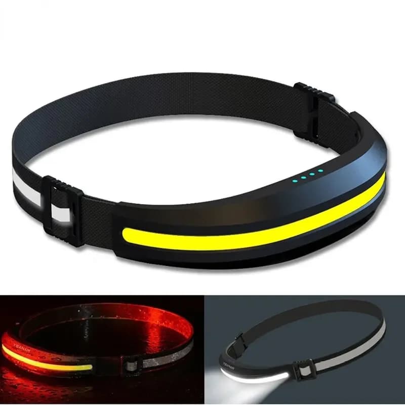 Frontale COB pêche rechargeable lumière rouge et blanche lampe de travail pour camping et running nocturne