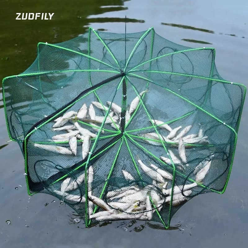 Piège pêche nylon pliable cage écrevisses - filet capture crabes crevettes 6/8/10/12 trous