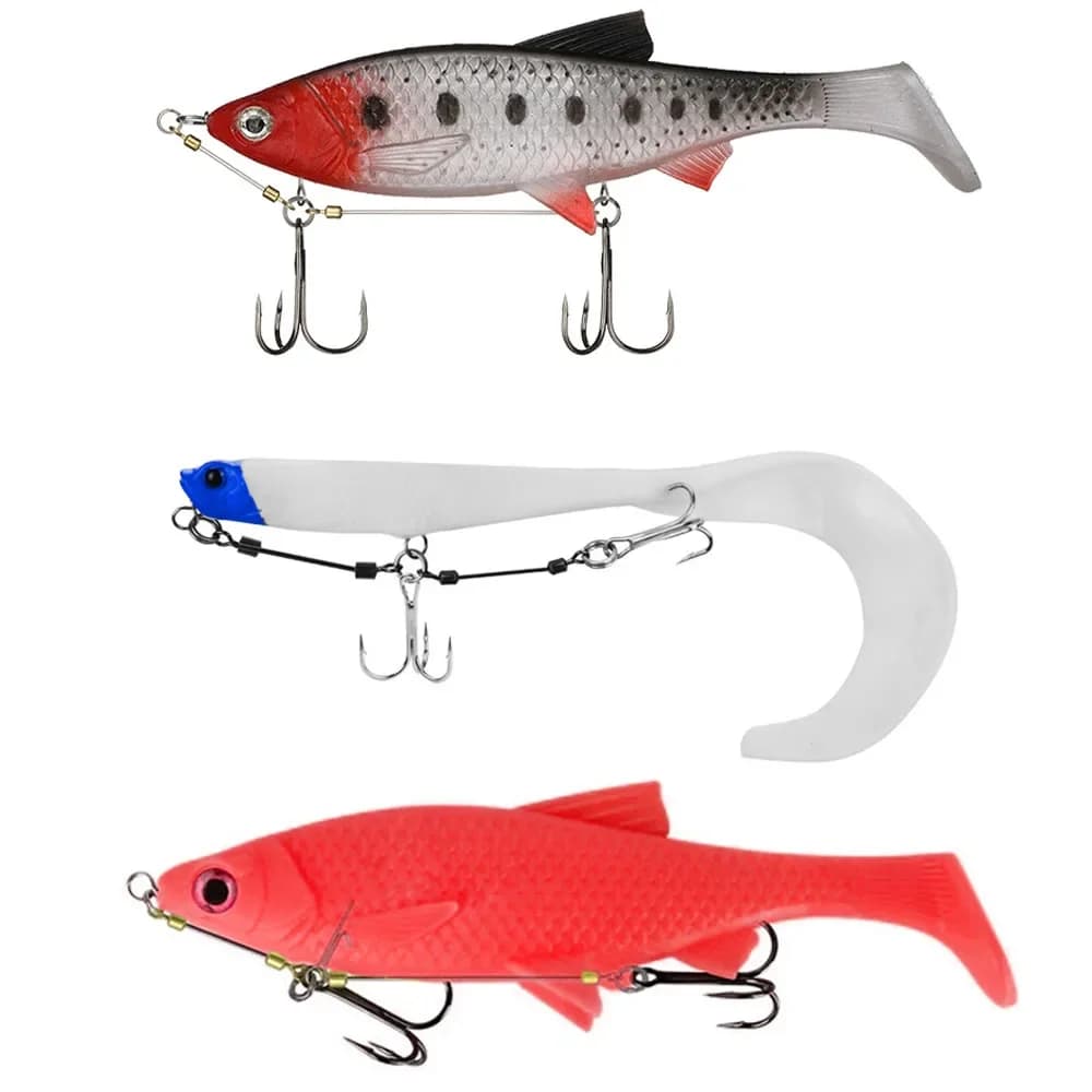 Rig stinger Topranc 3 tailles avec hameçons doubles et connecteur liège pour pêche du brochet