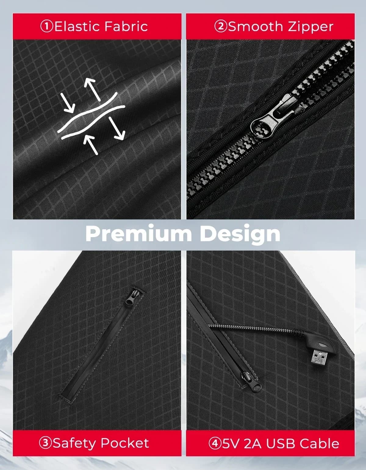 Veste chauffante électrique USB pour pêche hivernale - Veston thermique hommes femmes activités outdoor