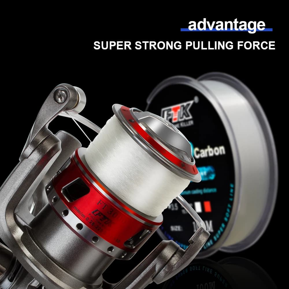 Ligne fluorocarbone FTK 100M 0.14mm-0.5mm pour pêche à la carpe et ligne coulante 4.13-34.32LB