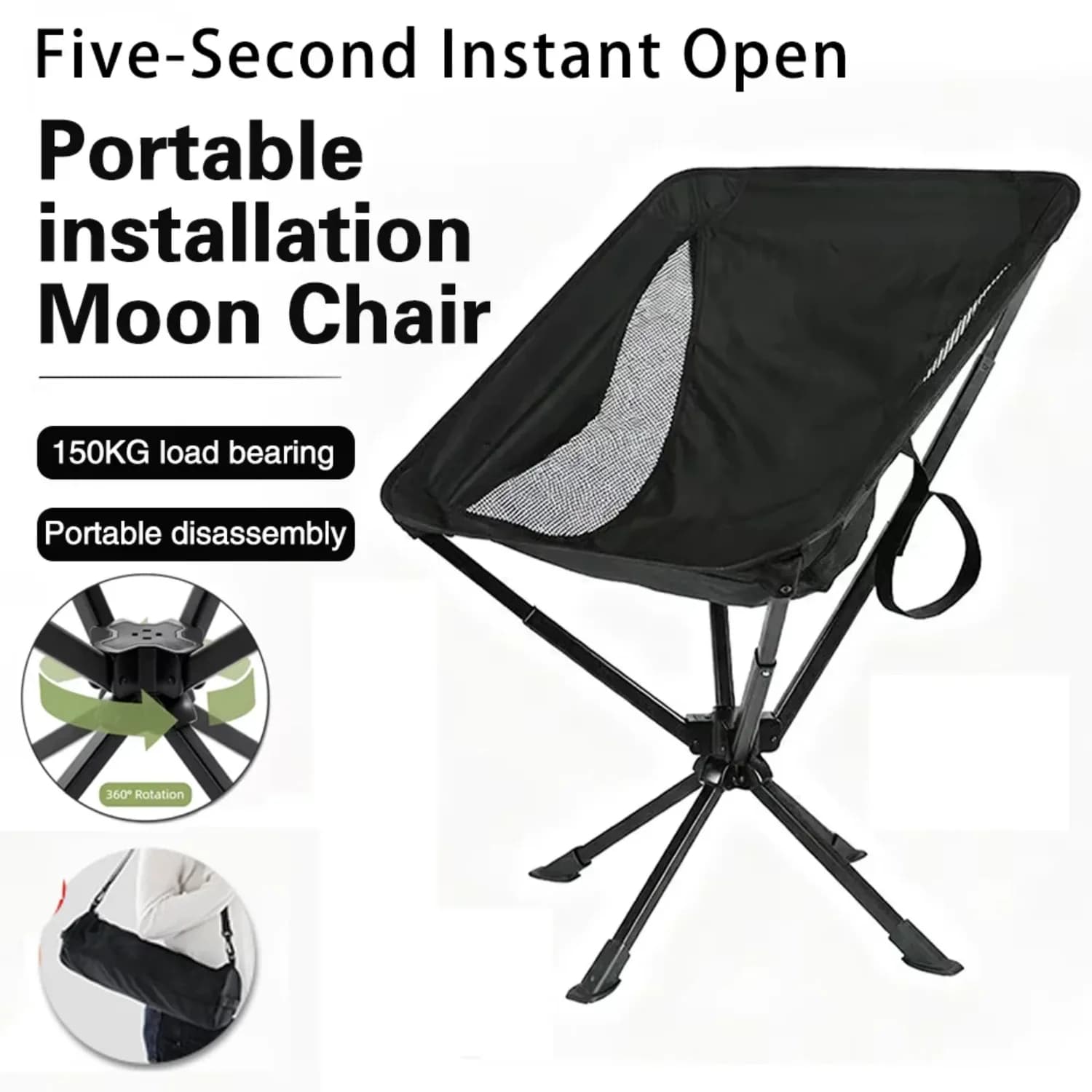 Chaise camping pivotante portable montage 5 secondes légère pliante porte-gobelet pêche enfant extérieur