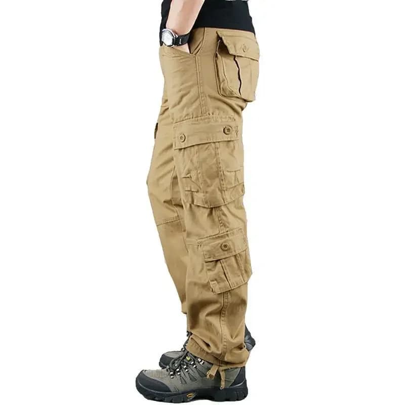 Pantalon cargo droit ample coton pur multi-poches pêche printemps été automne homme