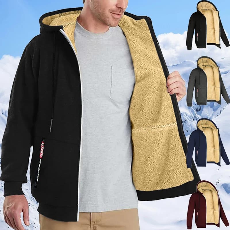 Veste d'hiver polaire doublée sherpa pour pêche - Coupe-vent chaude avec capuche zip homme