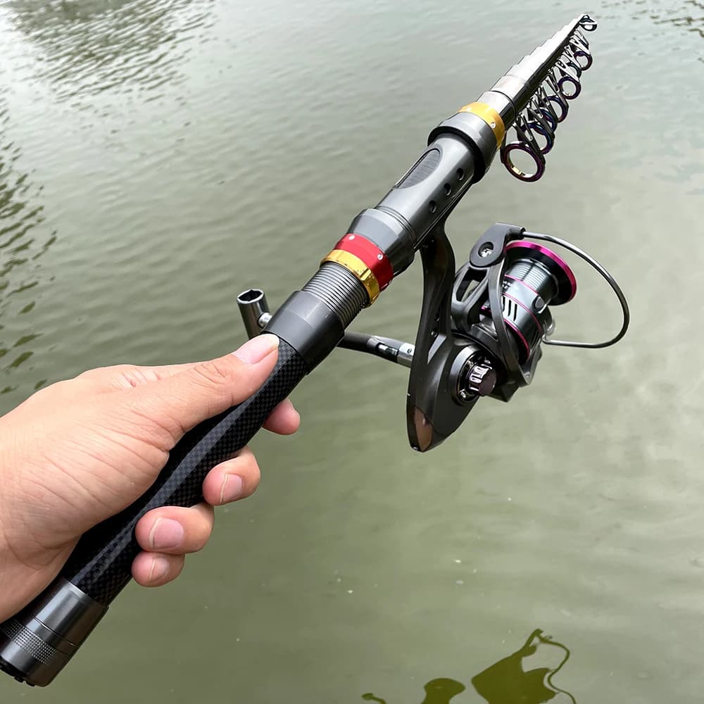 Combo Canne Télescopique Carbone 1.8 à 3.6m Extra Raide avec Moulinet Spinning - Résistance 3-8kg