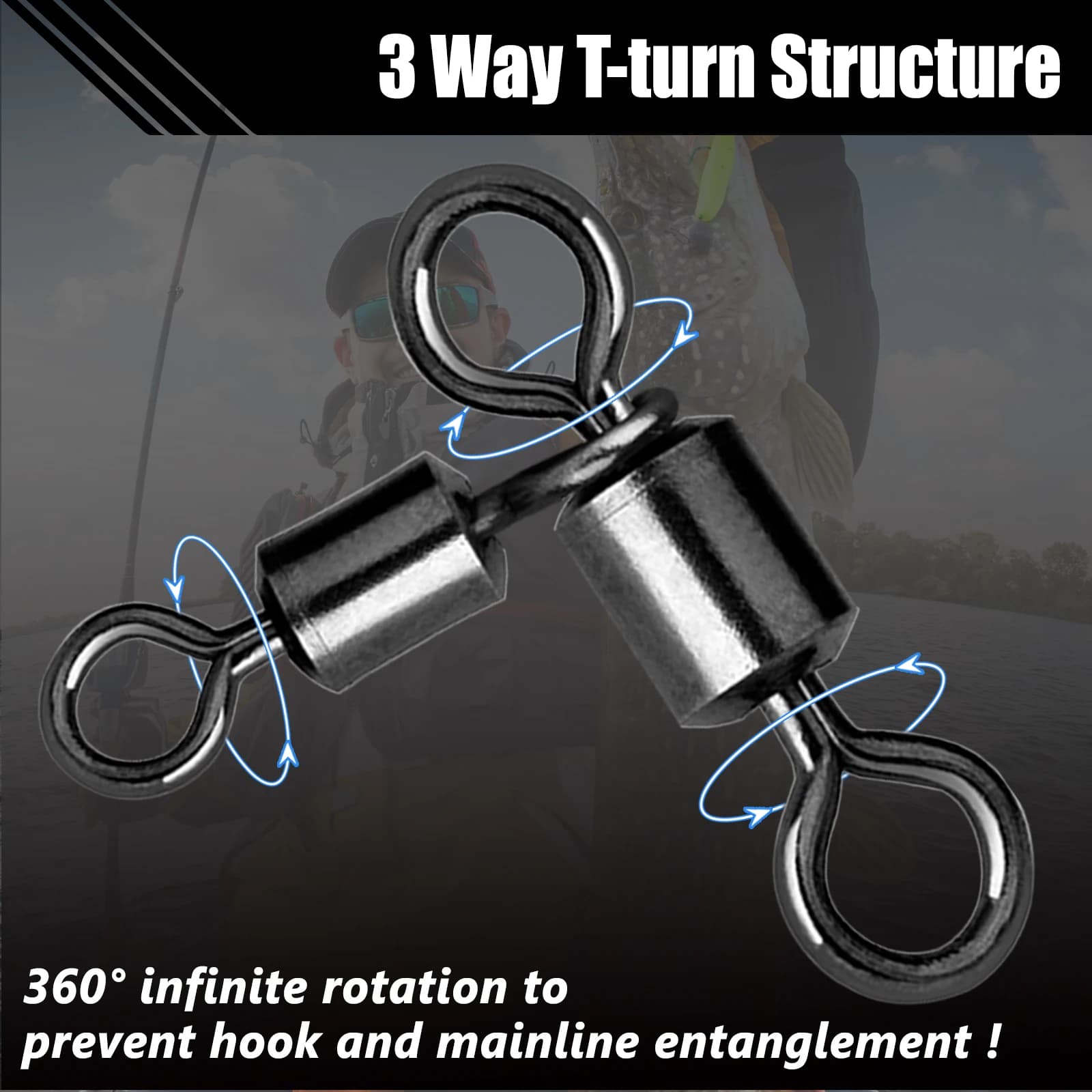 Swivels 3 Way 25-100Pcs - Émerillons Triple pour Pêche Traîne, Chat et Mer