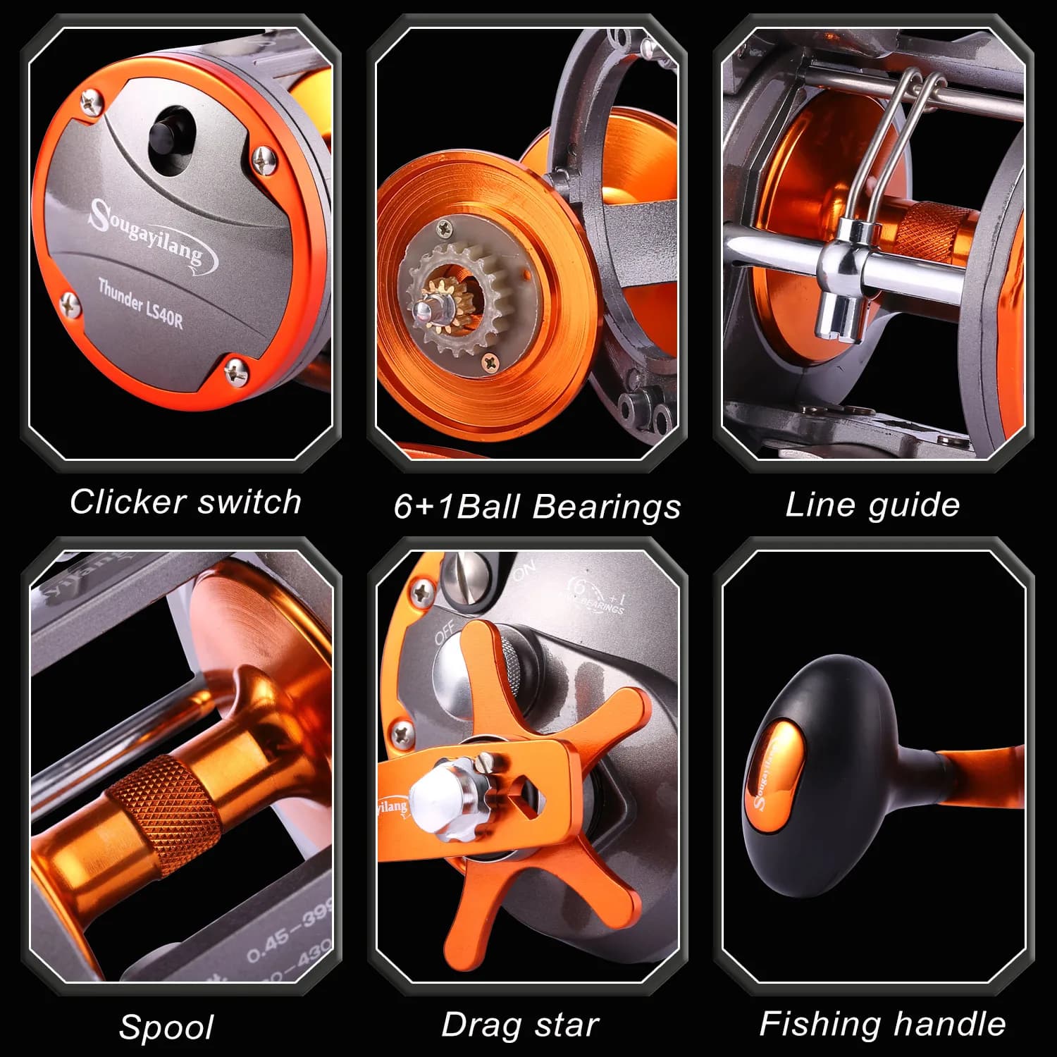 Moulinet trolling Sougayilang compteur de ligne - Frein 30kg ratio 4.1:1 - Bar grouper mer