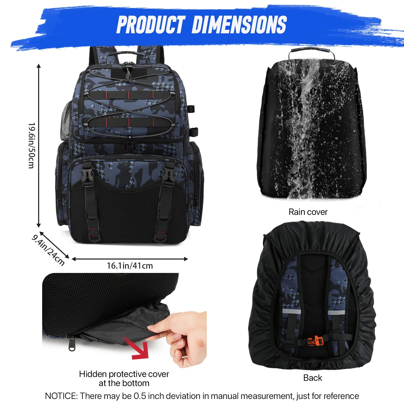 Sac à dos pêche 45L avec glacière, porte-cannes et housse pluie - Multifonction randonnée camping