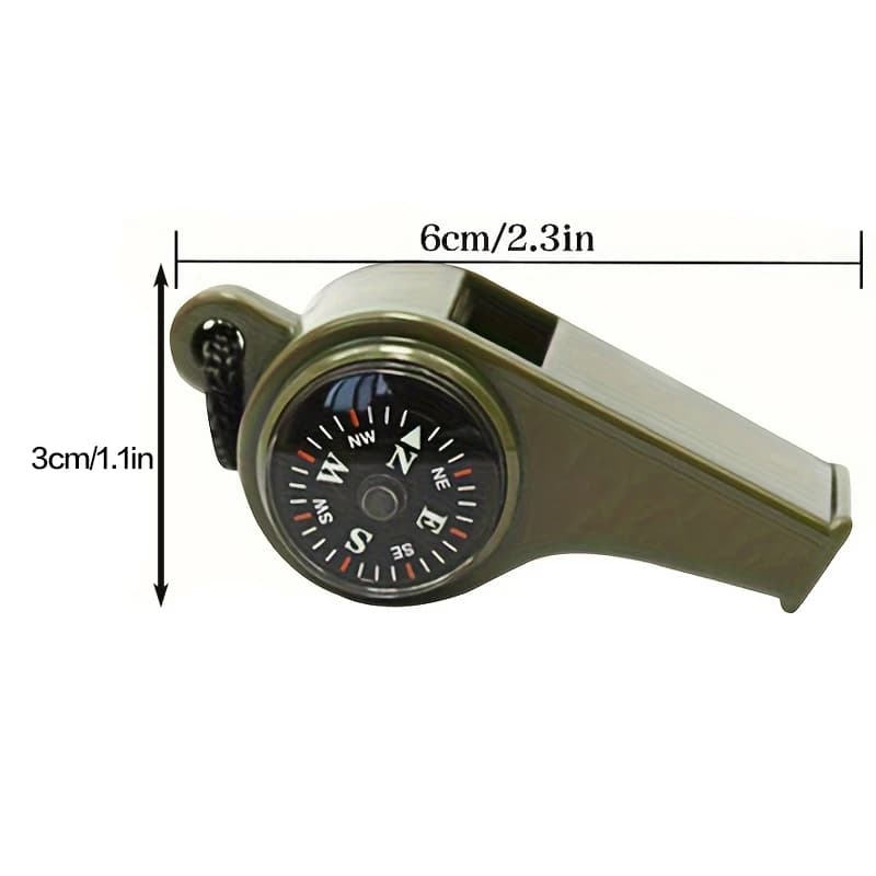 Sifflet survie 3 en 1 avec boussole thermomètre pour pêche randonnée sécurité outdoor