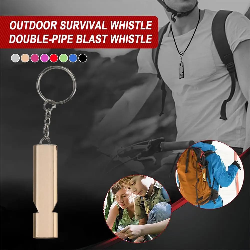 Sifflet double tube pendentif clé - Outil multifonction sécurité pour pêche et survie