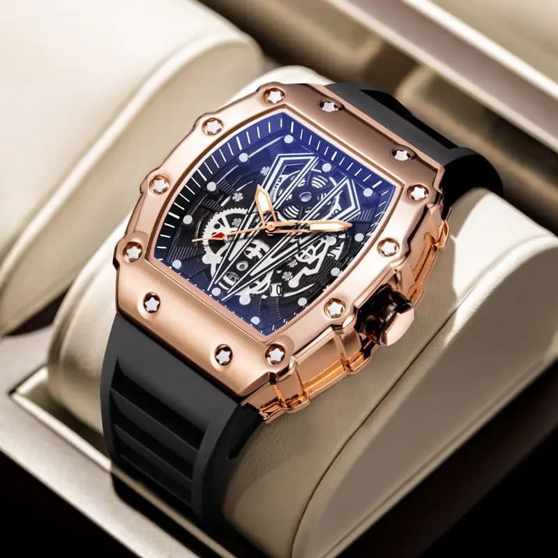 Montre homme sport UTHAI BK131 tonneau - Étanche, calendrier, rétroéclairage, design vintage élégant