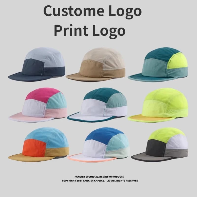 Casquette baseball personnalisable logo pêche - 5 panneaux à bord plat - Séchage rapide unisexe