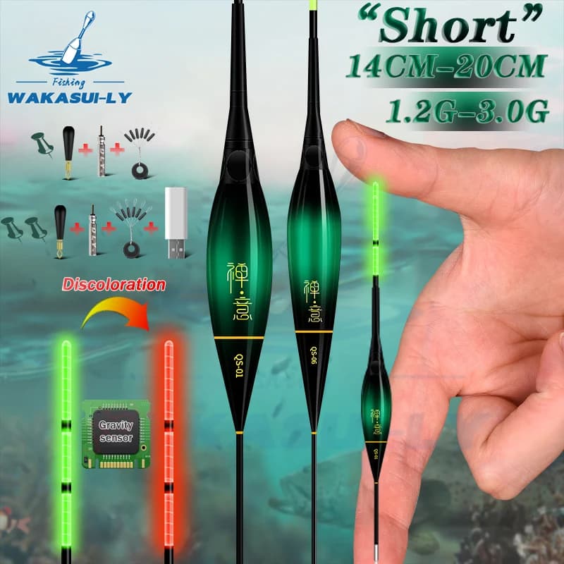 Flotteur électronique court LED lumineux avec capteur gravité et queue nuageux pour pêche