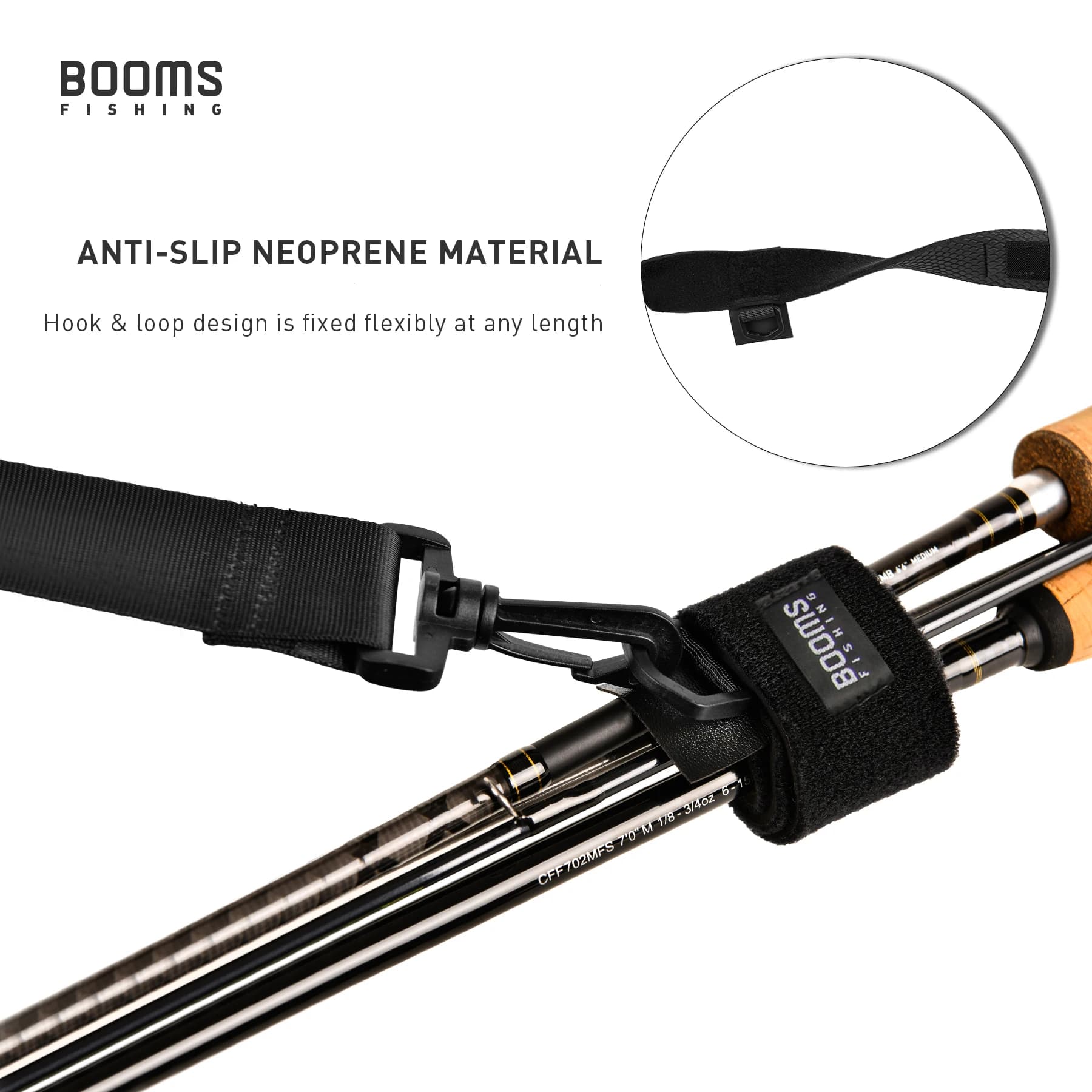 Sangle de transport pour canne à pêche Booms Fishing RS4 - Bande magique en nylon sécurisée