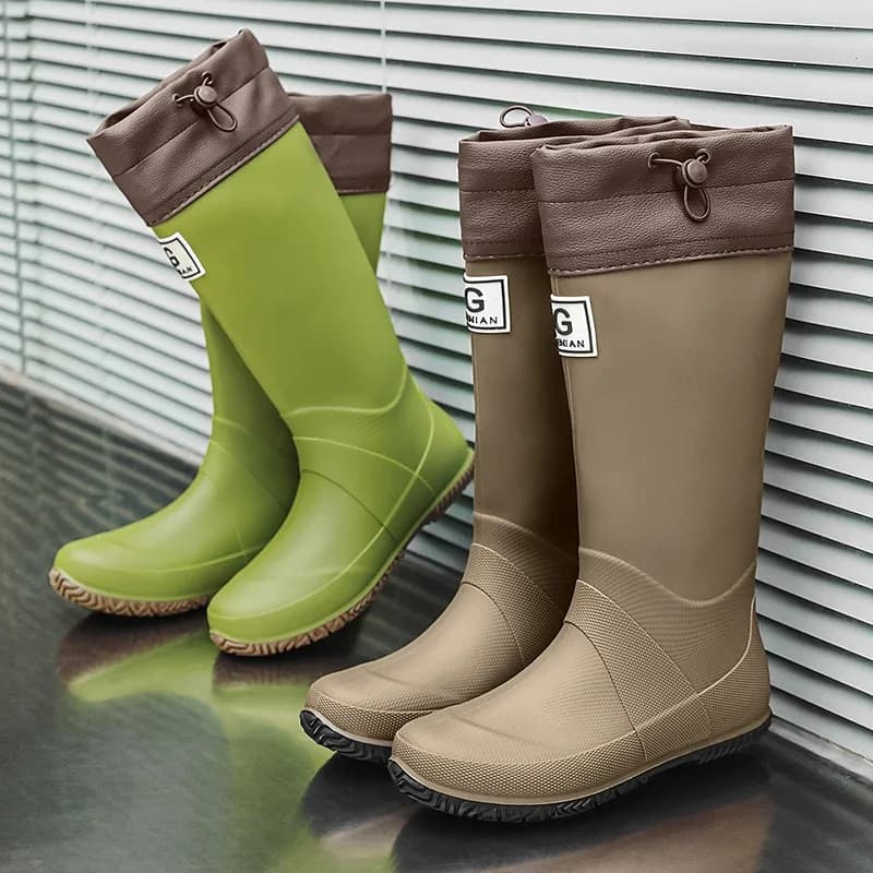 Bottes de pluie couple homme femme mode long tube caoutchouc anti-dérapant pêche extérieur
