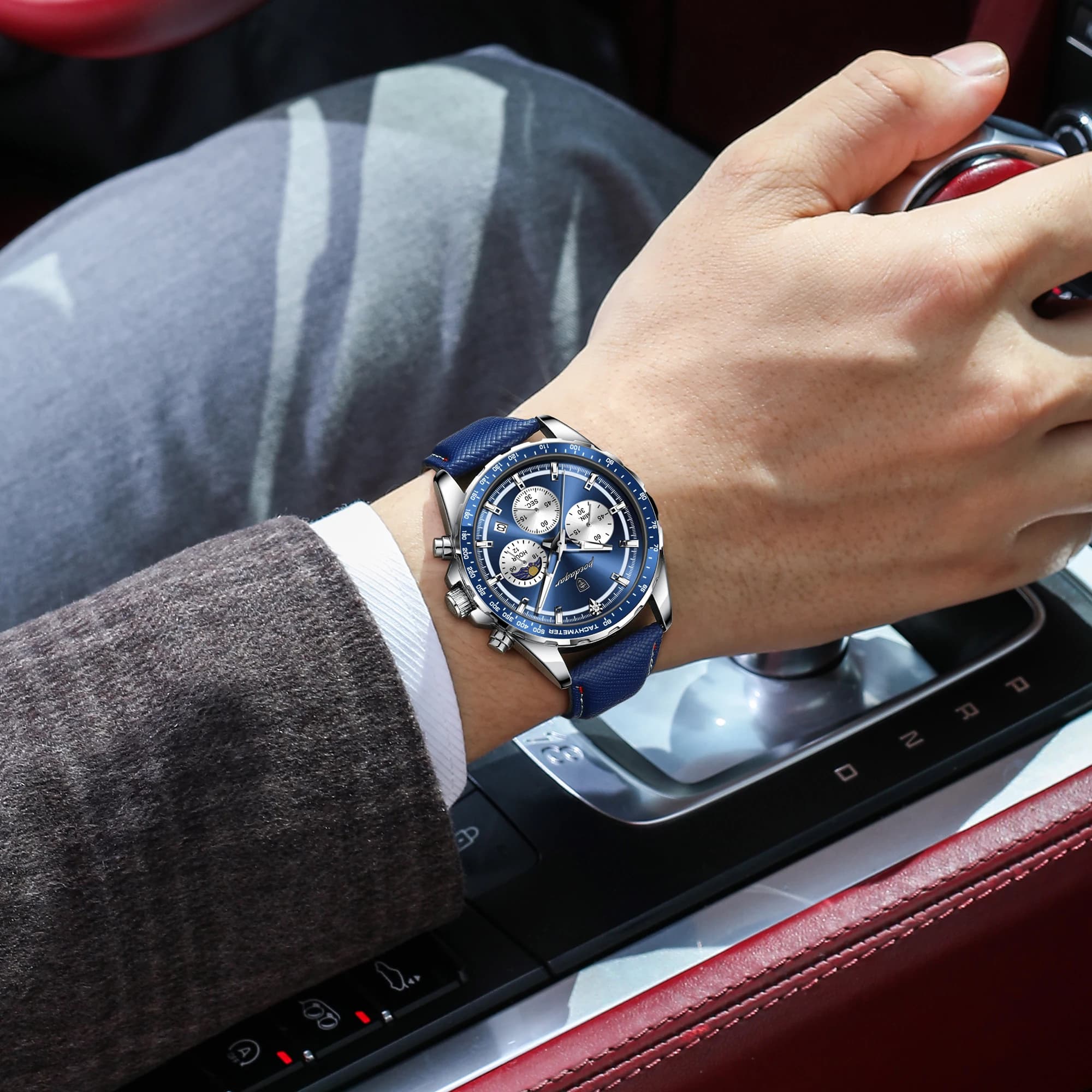 Montre homme étanche lumineuse chronographe cuir sport - Poedagar Original Fashion pour pêche