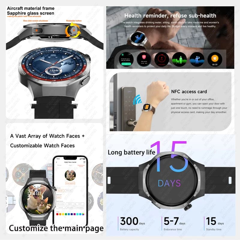 Montre connectée GT5 Pro 2025 homme AMOLED GPS NFC - Smartwatch étanche IP68 avec appels Bluetooth
