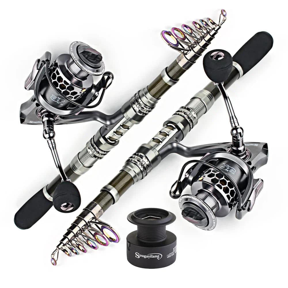 Combo canne spinning carbone 1.8-3.3m et moulinet 13+1BB Sougayilang télescopique kit pêche polyvalent