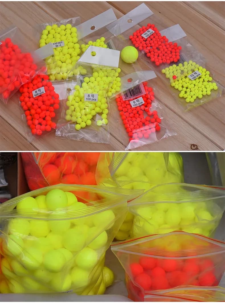 100 billes flottantes en mousse EPS dur pour pêche, diamètre 6.5 à 27mm, lot de 100,