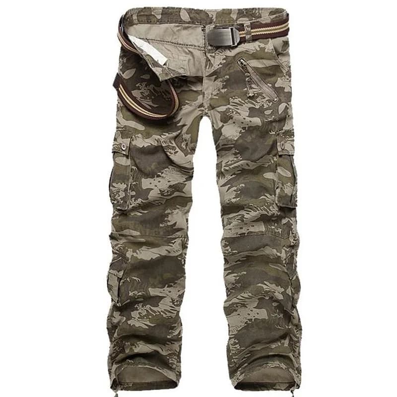 Pantalon cargo camouflage homme grande taille multi-poches loose pêche streetwear