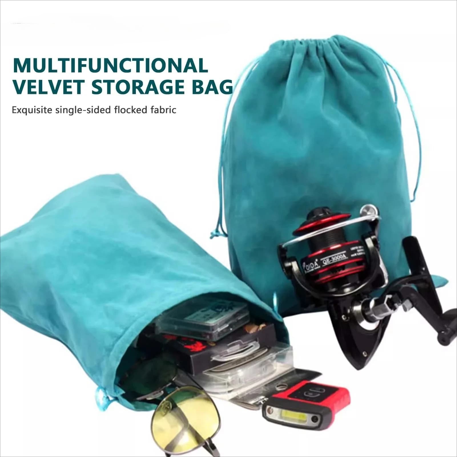 Sac de rangement pour moulinets de pêche avec cordon de serrage portable et protecteur