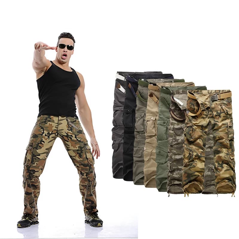 Pantalon cargo camouflage militaire sans ceinture jogger streetwear pêche discrète hommes