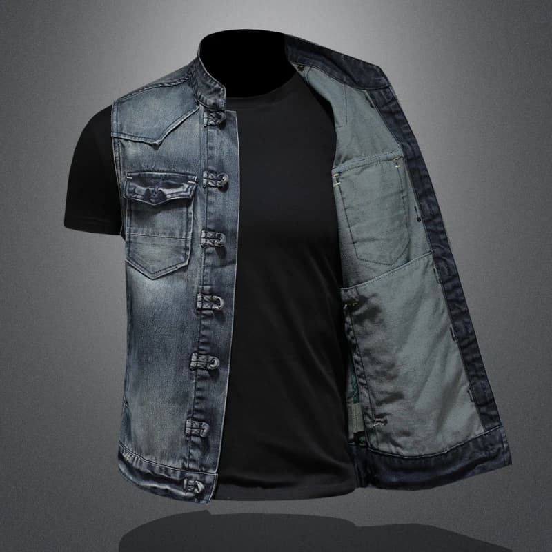 Veste denim pêche homme tendance 2025 - Veste casual à boucles pour pêcheurs stylés