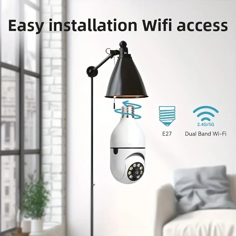 Caméra de sécurité extérieure WiFi 5GHz avec ampoule E27 - Détection 360° pour maison et jardin