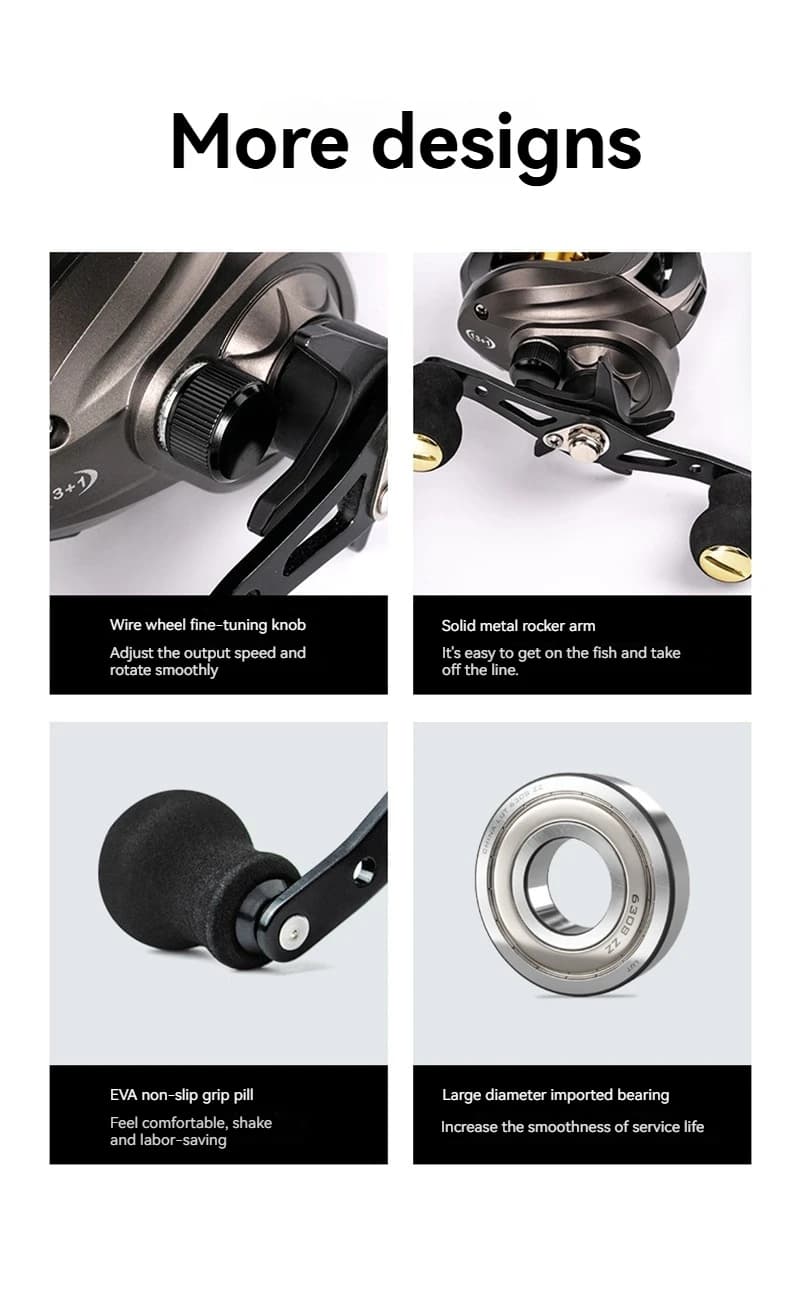 Moulinet baitcasting métal à roulement à billes - Rapport 7.2:1 haute vitesse et bobine aluminium anti-explosion