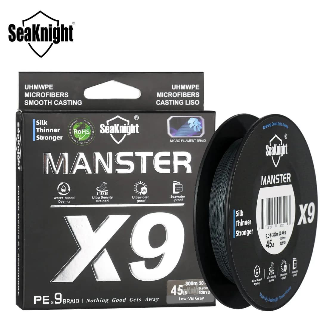 Ligne de pêche SeaKnight X9 500m 9 brins ultra lisse pour lancers longs mer 17LB-80LB nouvelle génération