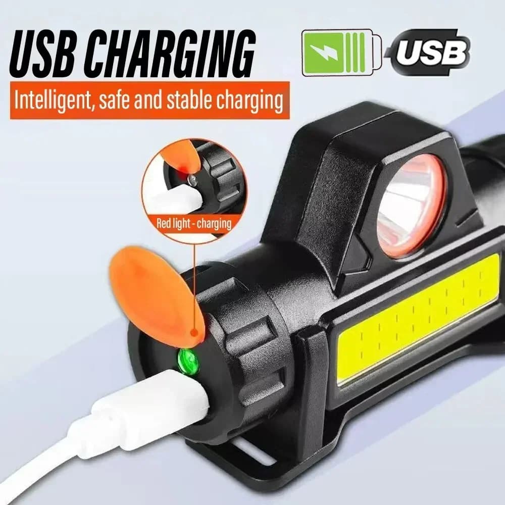 Lampe frontale pêche LED rechargeable 2 modes avec aimant queue détachable pour pêche et camping