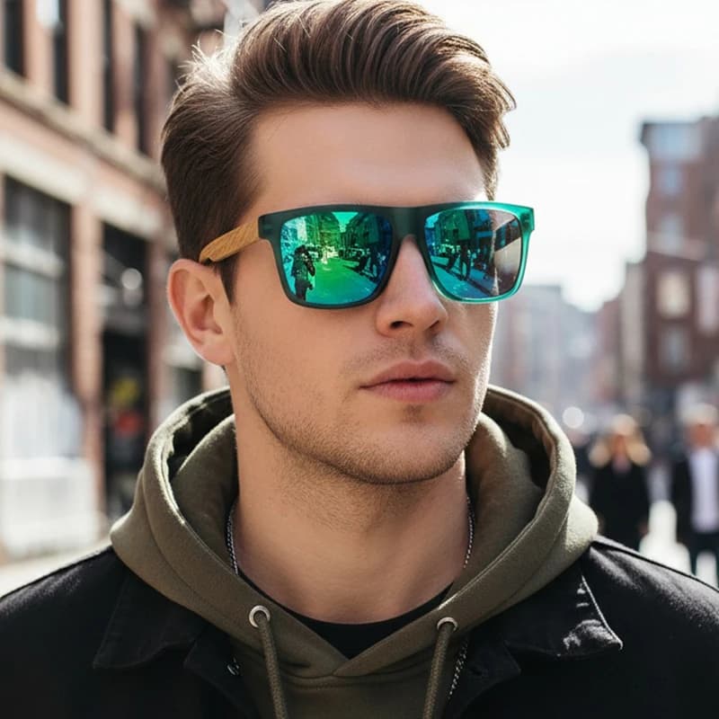 Lunettes en bambou bois UV-protection pour pêche écologique - Style rétro tendance 3052 - Homme