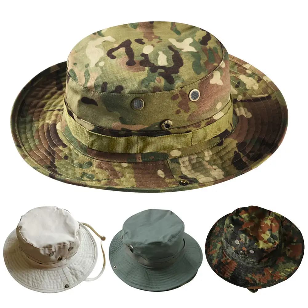 Chapeau bucket camouflage tactique - Parfait pour pêche discrète en forêt et jungle