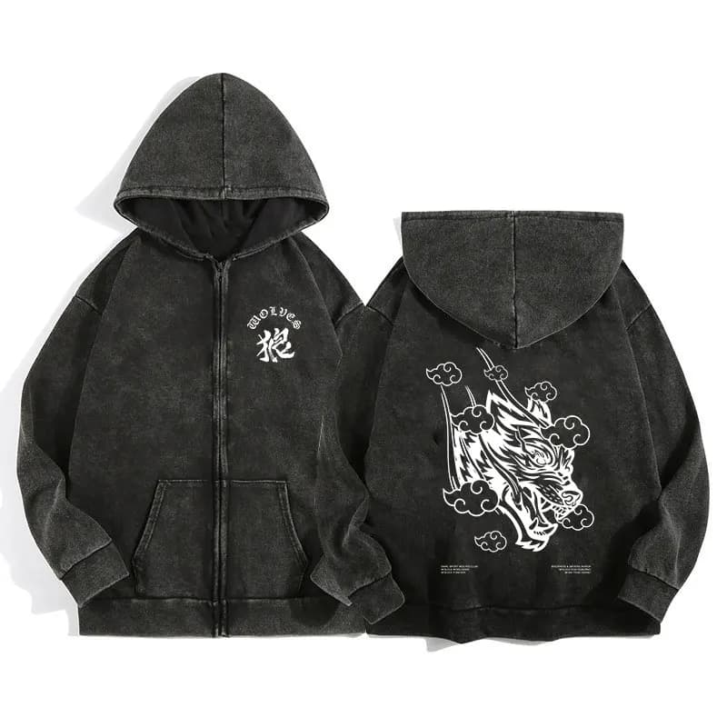 Sweat à capuche zip Darc Wolves Sport pour pêcheurs - Style gothique manga harajuku homme femme