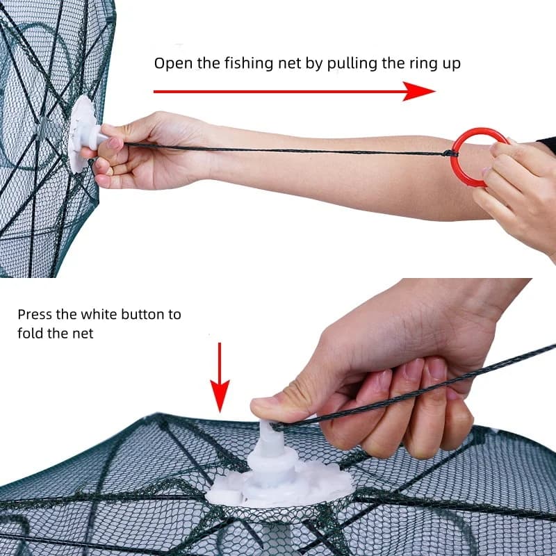 Filet pliable multi-trous pour crevettes et poissons, cage de pêche nylon portable automatique 24 à 4 trous
