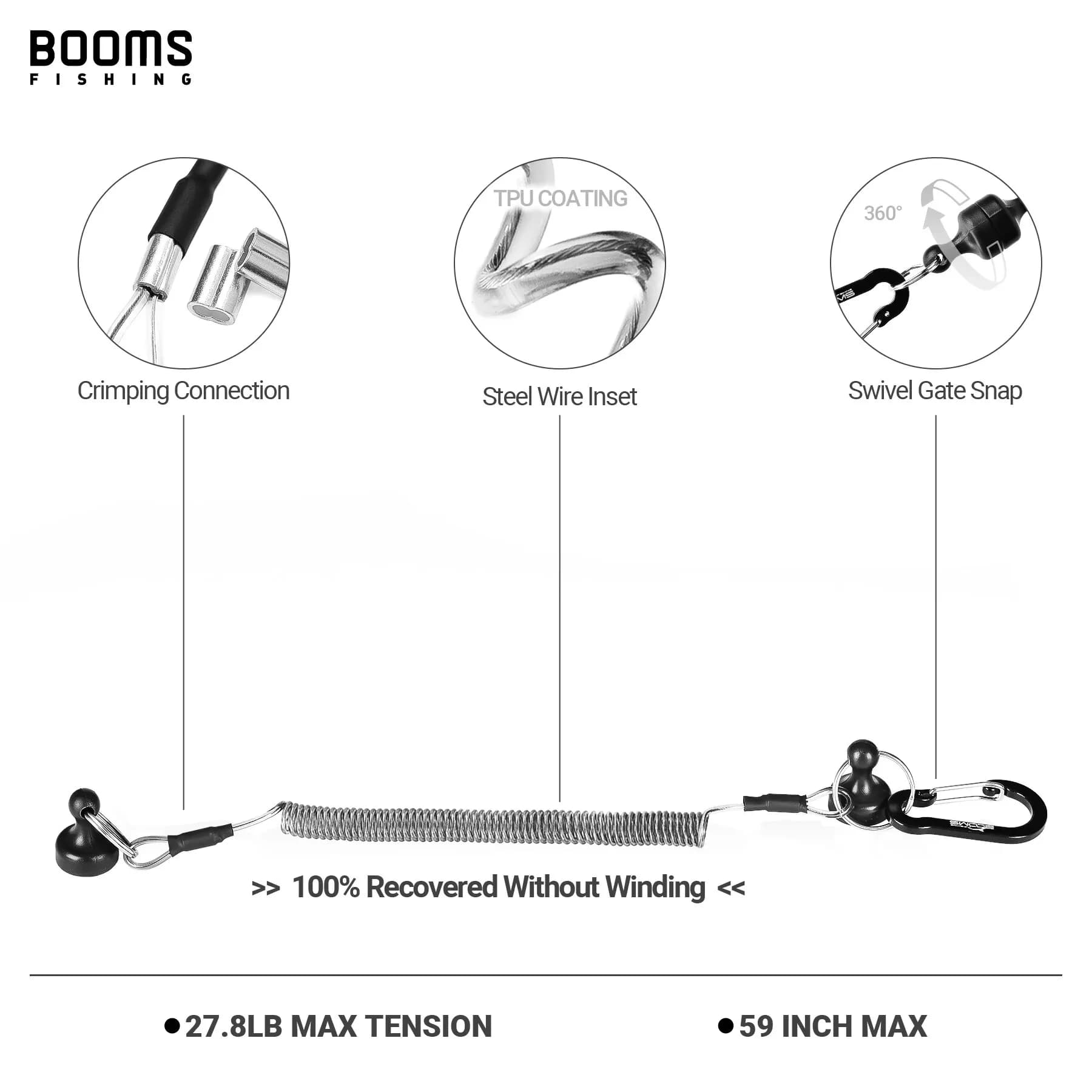 Corde élastique magnétique 1.5m MRC - Lanyard ressort pour épuisette et grips