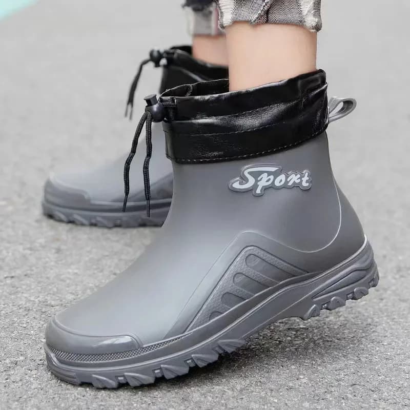 Bottes de pluie courtes homme doublées polaire imperméables chaudes anti-dérapantes pour pêche hivernale